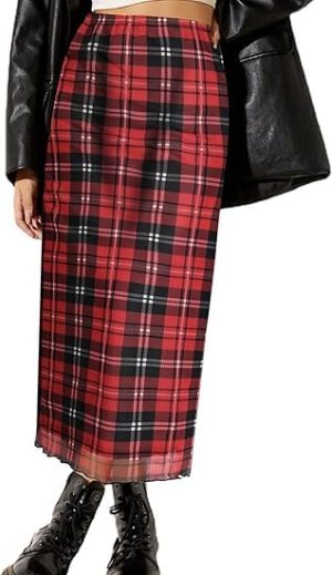 Women Mesh Floral Boho High Waist Midi Skirt Lettuce Trim Summer A Line Skirt