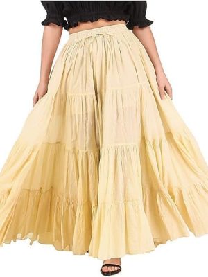 Women's 25 Yard Cotton Gypsy Belly Dance 4-Tiered A-Line Pleated Maxi Long Boho Dance Tribal Skirt
