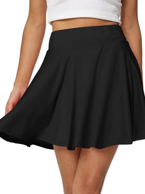 Women's Casual Basic Versatile Flared Pleated Mini Skater Skirt with Shorts