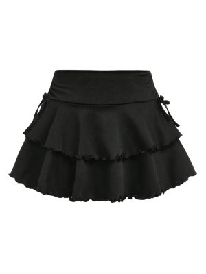 Girl's Summer Mini Skirts High Waisted Ruffle Layered Skirts Swing Flowy Skater Tennis Skirt