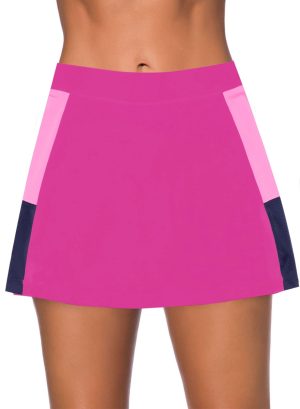 Womens Swim Skirt Tummy Control Color Block Tankini Swimdress Bikini Bathing Suit Swimsuit Bottoms