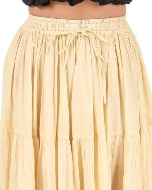 Women's 25 Yard Cotton Gypsy Belly Dance 4-Tiered A-Line Pleated Maxi Long Boho Dance Tribal Skirt