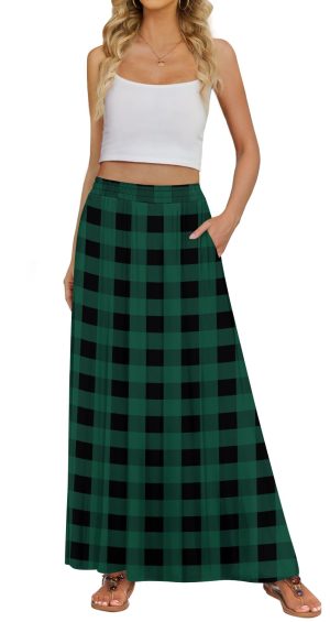 Women's Maxi Skirt Flowy High Waisted Casual Long Skirts with Pockets