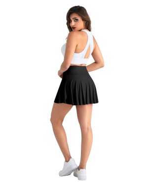 Women Tennis Golf Skirt with Pockets - High Waisted Crossover Golf Pleated Athletic Workout Dress Running Skort