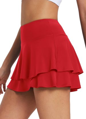 Women's Pleated Tennis Skirts Athletic Golf Skorts for Women with Pockets Shorts High Waisted Workout Layered Ruffle