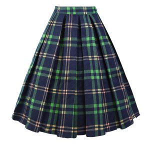 61DQxF1WpGL.jpg Women's Pleated Vintage Skirt Floral Print A-line Midi Skirts with Pockets