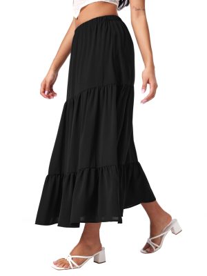 Midi Skirts for Women Split Hem Elastic High Waistd Boho Flowy Long Maxi Skirts