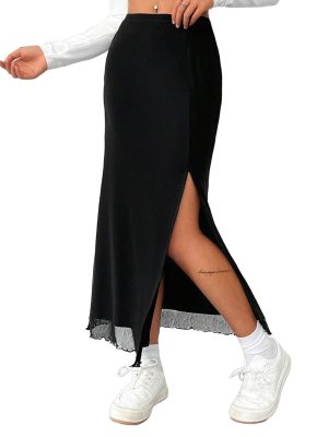 Women's Mesh Slit Split Long Skirts High Waisted Sexy Summer Maxi Skirts