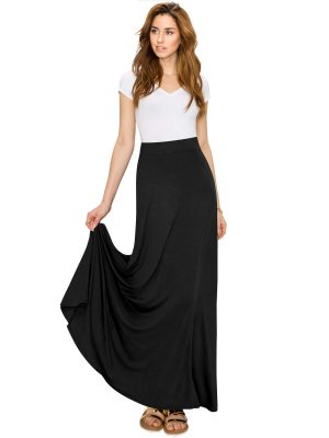 61HMlafUuUL.jpg Women's Casual Comfy Stylish High Waist Flare Long Maxi Skirt – Available in Print & Solid Options