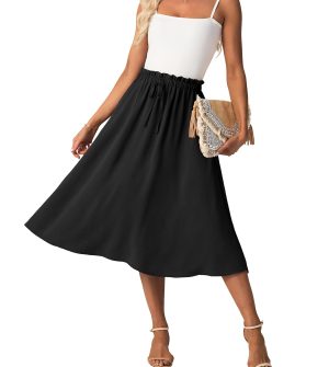 Womens Causal High Waisted Summer Midi Skirts Flowy Palazzo A-Line Long Skirt with Pockets