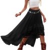 Women's Western Boho Lace Ruffle Skirt Asymmetrical Country Cowgirl Skirts