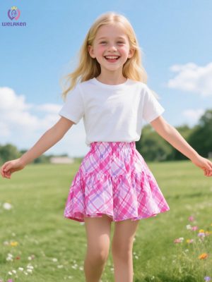 Girls and Toddlers Skirts Floral & Plaid Mini Skirt with Built-in Shorts