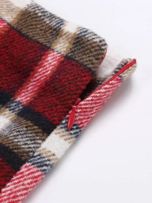 Womens Wool Plaid Mini Skirt Fall Winter High Waisted Bodycon Pencil Skirt