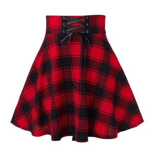 Gothic Plaid Mini Skirts for Women Short High Waist Plaid Skirts