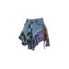 Gothic European and American Women's Clothing, Sexy Irregular Plaid Skirt, Design Sense Patchwork Denim Short Skirt