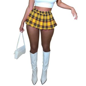 Women's Mini Pleated Skirts Sexy Club Y2k High Wiast Stretchy Tennis Skater A-line Skirt