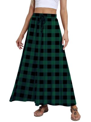 Womens Maxi Skirt 2025 Casual Flowy Elastic High Waist Long Skirts with Pockets