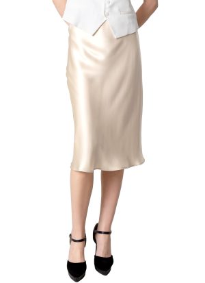 100% Mulberry Silk Skirt Straight Knee-Length Half-Body Skirt