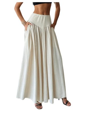 Women's Pleated Flowy Long Skirts High Waist Maxi Skirt with Pocket