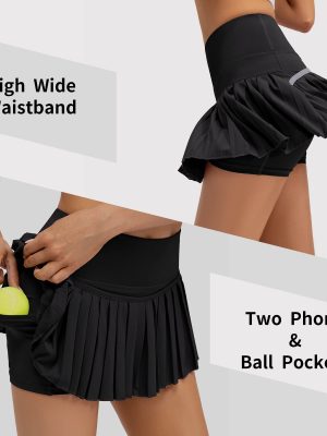 Womens Pleated Tennis Skirts with Shorts High Waisted Mini Skirt Golf Skort Athletic Skirts Workout Pickball