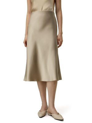 61urtl9eslL.jpg Silk Midi Skirt Bias-Cut 32Momme Double-Faced 100% Silk Charmeuse Side Slit Hem Waistband