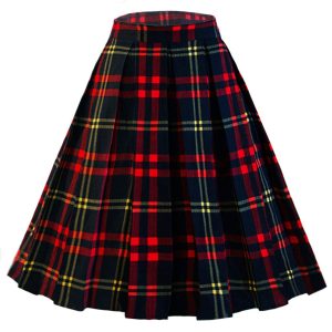 61wAzVAT1IL.jpg Women's Vintage A-line Printed Pleated Flared Midi Skirts