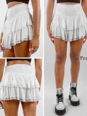 Women's Cute High Waist Ruffle Mini Skirt Layered Ruffle Hem Flared Flowy Casual Swing Beach Mini Short Skirt