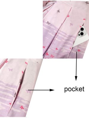 Women's Pleated Vintage Skirt Floral Print A-line Midi Skirts with Pockets