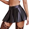Short Mini Skirts for Women Trendy High Waisted Faux Leather Pleated Solid Ruffle Skirt