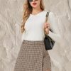 Women's Casual High Waisted Asymmetrical Hem A-line Plaid Faux Leather Dressy Wrap Skort Shorts