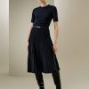 Merino Wool Knit Skirt for Women Elastic Warm Solid Pleated A-line Skirts for Ladies Winter Fall Work Casual