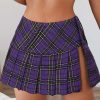 Mini Plaid Slit Skirt Women's US Size Pleated Skirt Schoolgirl Uniform, Multicolour