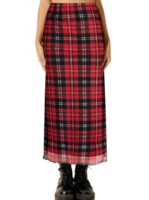 Women Mesh Floral Boho High Waist Midi Skirt Lettuce Trim Summer A Line Skirt