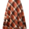 Long Plaid Wool Skirt for Womens Winter Fall Warm High Elastic Waist A line Flared Pleated Wool Tartan Skirts