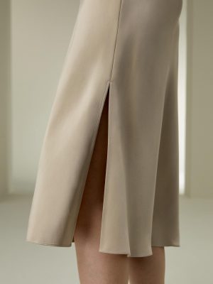 71FO8b6WXcL.jpg Silk Midi Skirt Bias-Cut 32Momme Double-Faced 100% Silk Charmeuse Side Slit Hem Waistband