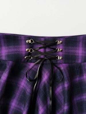 Women's Gothic Punk Plaid Pleated High Waisted Short A-line Flare Mini Skirt