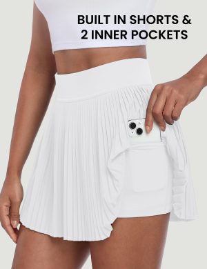 Pleated Tennis Skirt for Women with Pocket Shorts High Waisted Women's Tennis Skort Athletic Golf Skirts for Casual