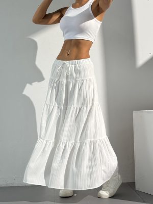 Women's Flowy Flared Ruffle Boho Long Skirt Summer Maxi Skirt Going Out Outfits