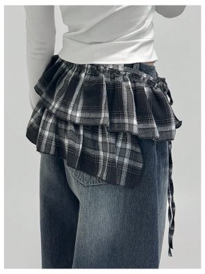Women's Plaid Layered Ruffle Side Tie Y2k Low Rise Coquette Wrap Micro Mini Skirt