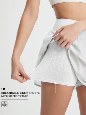 Women's Tennis Skirts 14" Golf Skorts with Pockets Double Ruffle High Waisted Athletic Skirt with Liner Shorts
