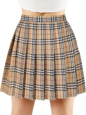 Women's Girls Plaid Pleated Skirt High Waisted Japanese School Uniform A-line Pleated JK Skirt Skater Tennis