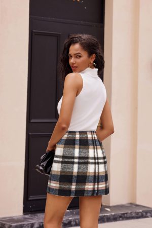 71PJyWd5siL.jpg 2025 Plaid Pencil Skirts for Women High Waisted Casual Stretch Bodycon Mini Skirt