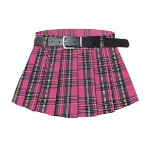 71RPO5isXML.jpg Women's Belted A-Line Stretchy Club Y2k Mini Pleated Skirt with Belt