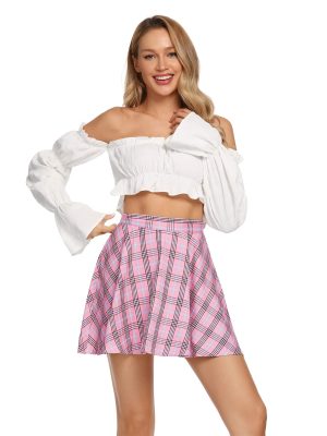 Women's Cute Plaid High Waist Above Knee A-line Skater Mini Short Skirt
