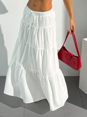 Women's Flowy Flared Ruffle Boho Long Skirt Summer Maxi Skirt Going Out Outfits