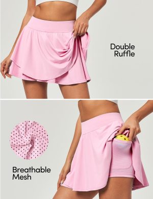 Tennis Skirt Pleated Skorts for Woman Double Ruffle Golf Skirts for Women Skort with Pockets Tummy Control Athletic