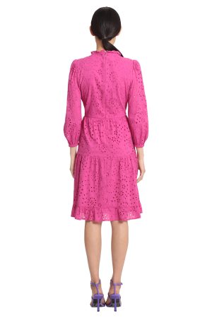 Women's Mini Ruffle Mock Neck Eyelet Dress with Tiered Skirt