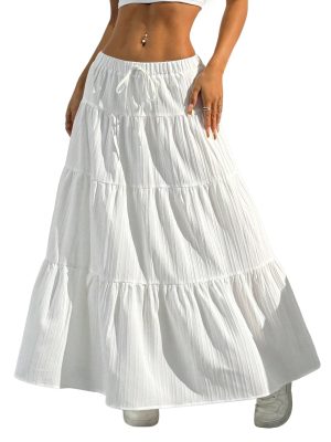 Women's Flowy Flared Ruffle Boho Long Skirt Summer Maxi Skirt Going Out Outfits