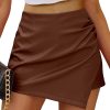 Shorts for Women Faux Leather Skorts High Waisted PU Leather Shorts Elastic Waist Ruched Wrap Skorts Skirts
