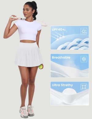 Pleated Tennis Skirt for Women with Pocket Shorts High Waisted Women's Tennis Skort Athletic Golf Skirts for Casual